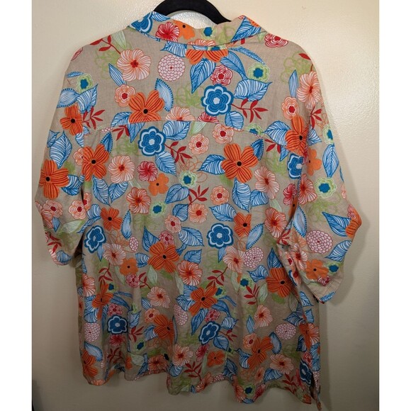JMS Just My Size Button Up Top Floral Vacation Linen Blend Size 3X 22W/24W - Picture 2 of 8